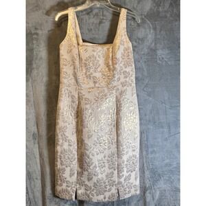 Evan Picone Ivory Gold Floral Jacquard Dress Sleeveless Womens 8 Party Midi